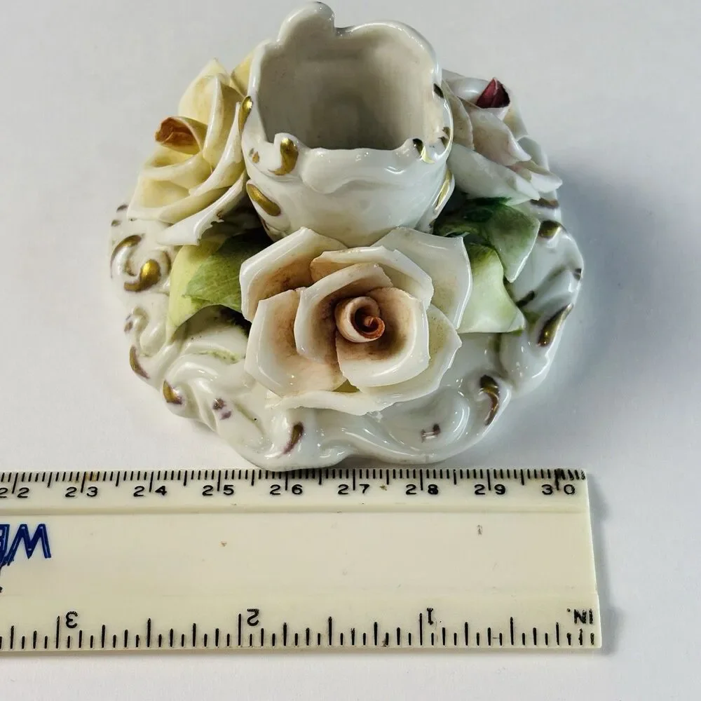 Antique Capodimonte Candle Holders Italian Applied Floral 3